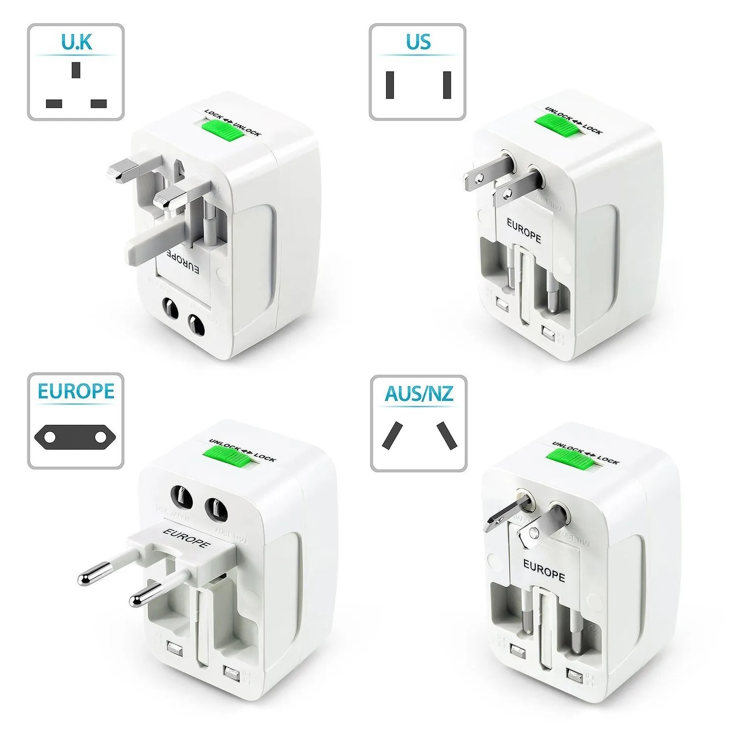 Universal USB Multi Plug Travel Adapter Power Socket international UK ...