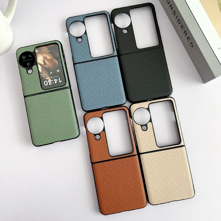 For OPPO Find N3 Flip Weave Texture PC Phone Case(Green). 
