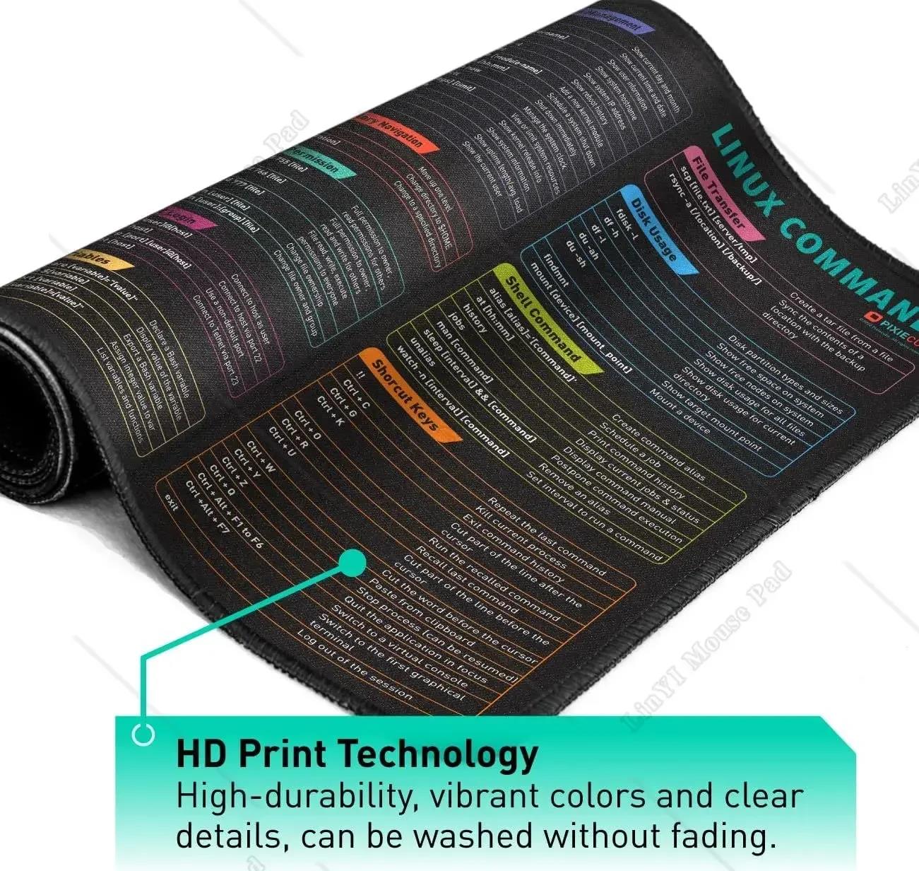 Linux Commands Line XXL Large Mouse Pad Cheat Sheet Mousepad Shortcuts to Ubuntu Unix Programmer Non-Slip Rubber Gaming Desk Mat. 