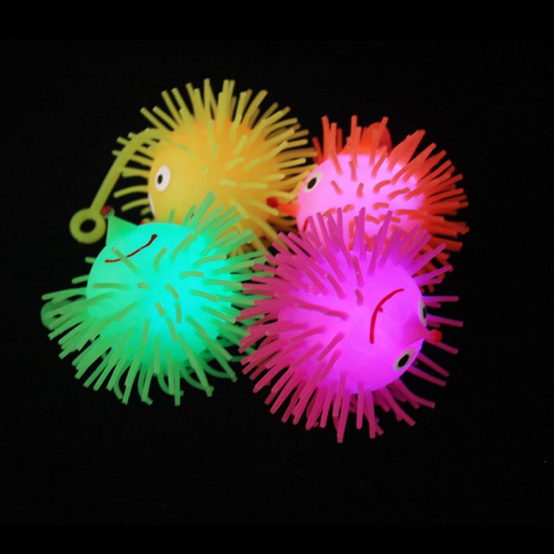 1pc Elastic Glow Hair Ball Vent Ball Croquet Child Soft Rubber Toy Cartoon LED Light Up Glowing Hair Flash Ball Baby Elastic Gif. 
