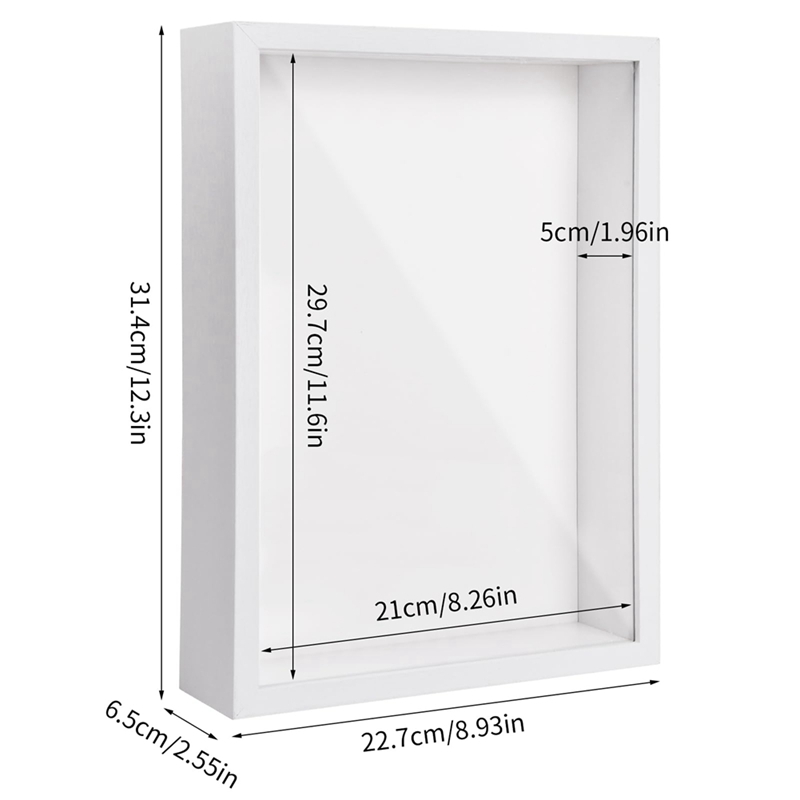 Shadow Box A4, 5CM Deep Box Photo Frame for Tabletop and Wall,3D Picture Frame Display Box for Crafts Memorabilia White. 