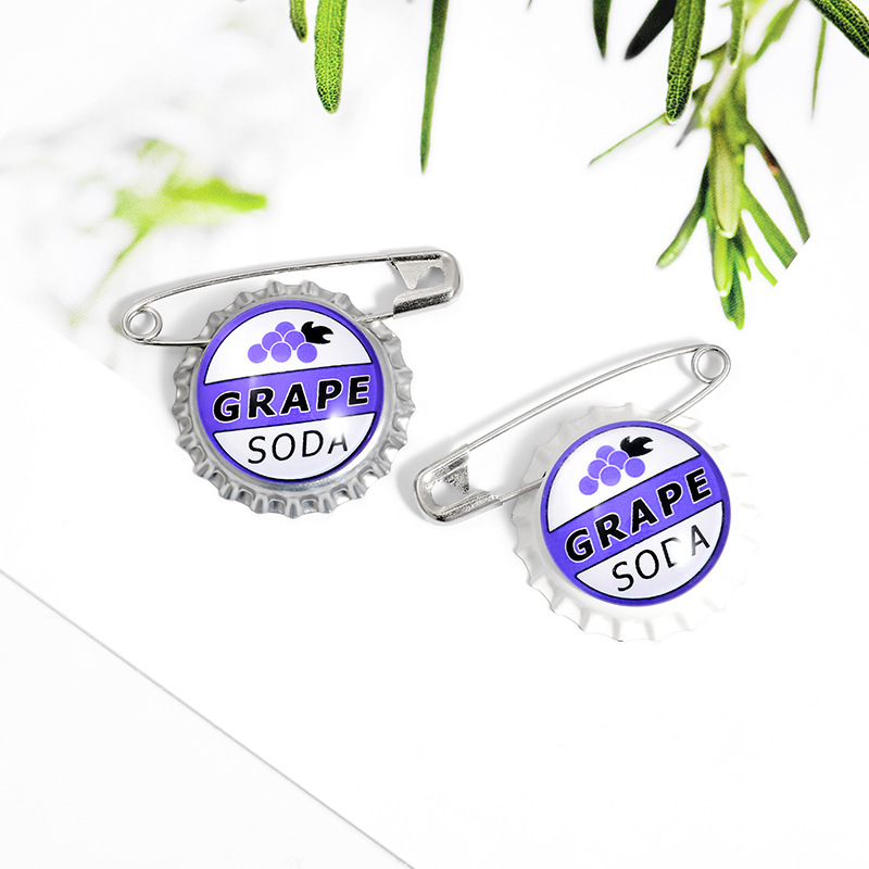 Exquisite fashion creative grape soda bottle cap pin jewelry alloy enamel brooch grape soda cap paint pin badge. 
