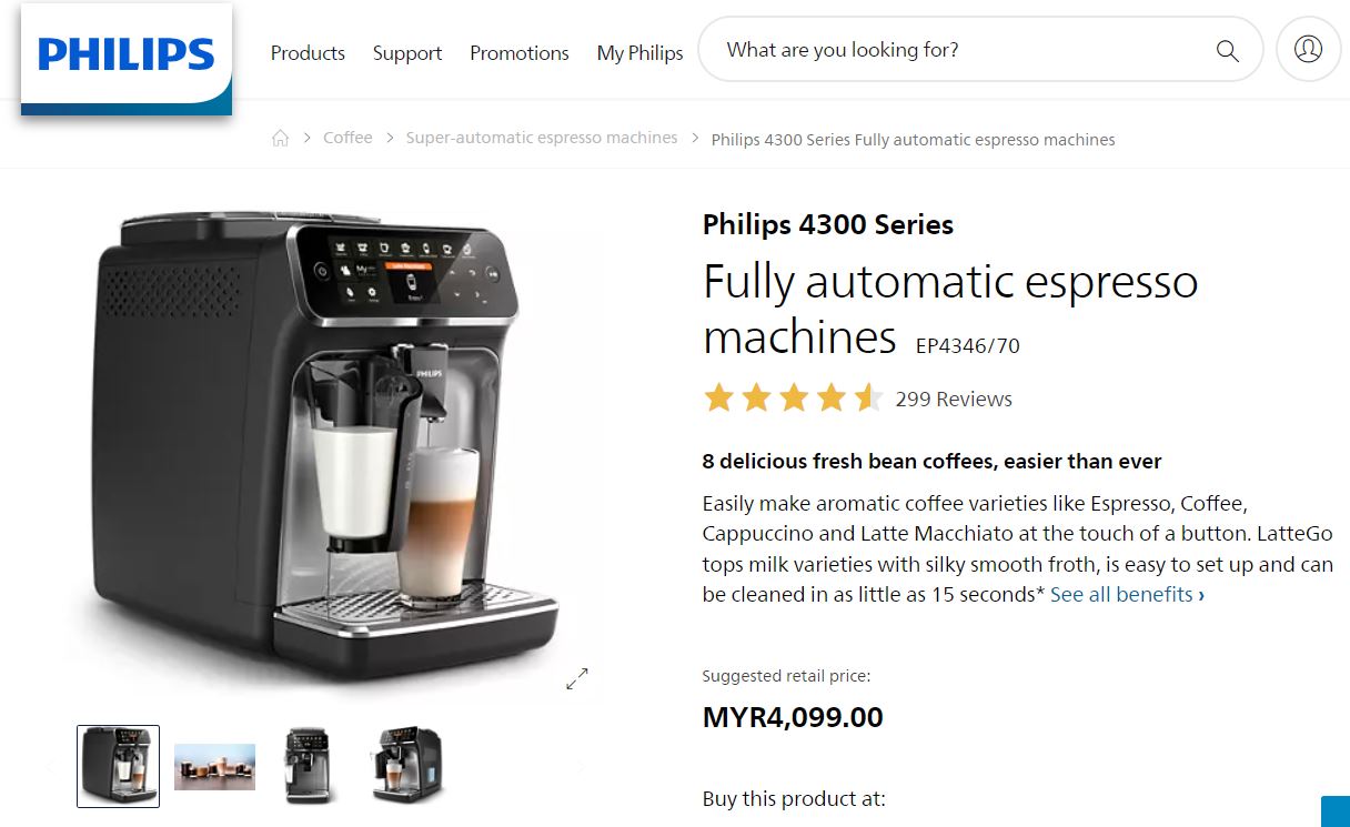 Coffee Beans Philips 4300 Lattego Superautomatic Espresso Machine
