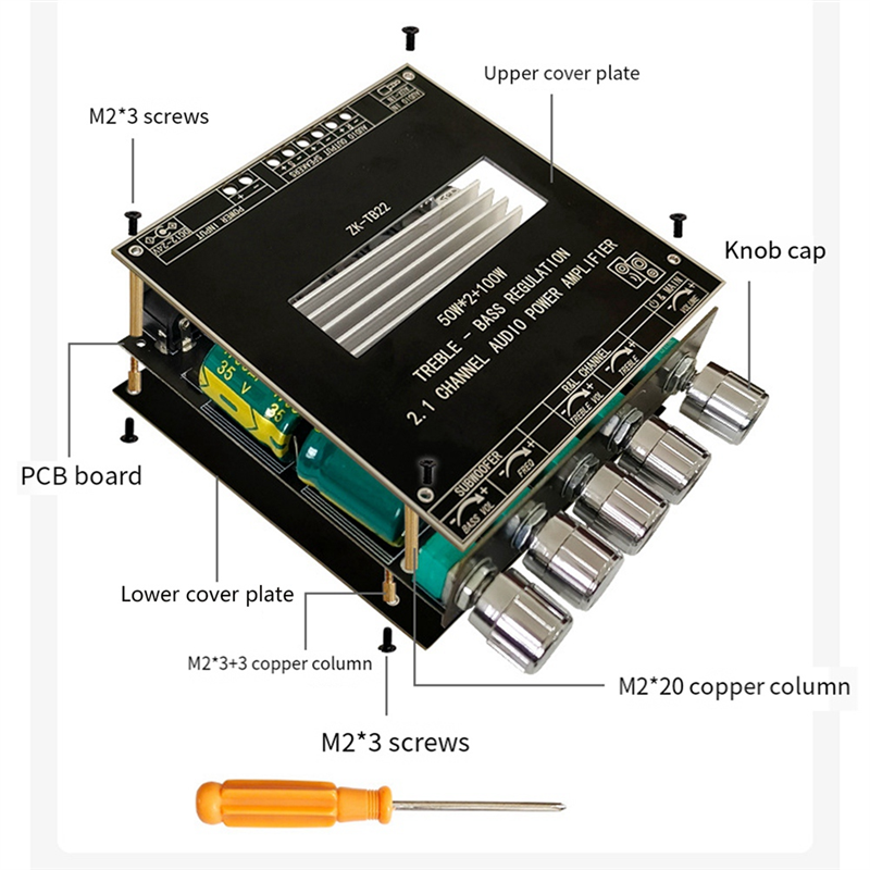 Power Amplifier Board ZK-TB22 5.1 Bluetooth 50W Channel with 100W Subwoofer for Sound Box Without Shell. 