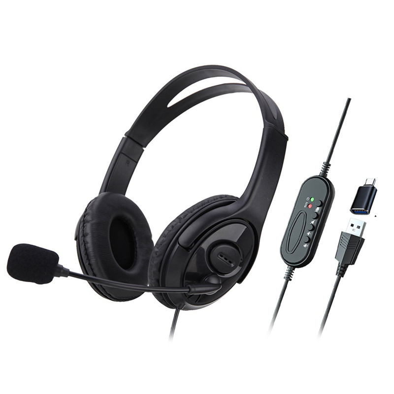 Wired USB Headset Computer Teaching Telephone Headset Suitable for Zoom Skype Office Call Center 1Set