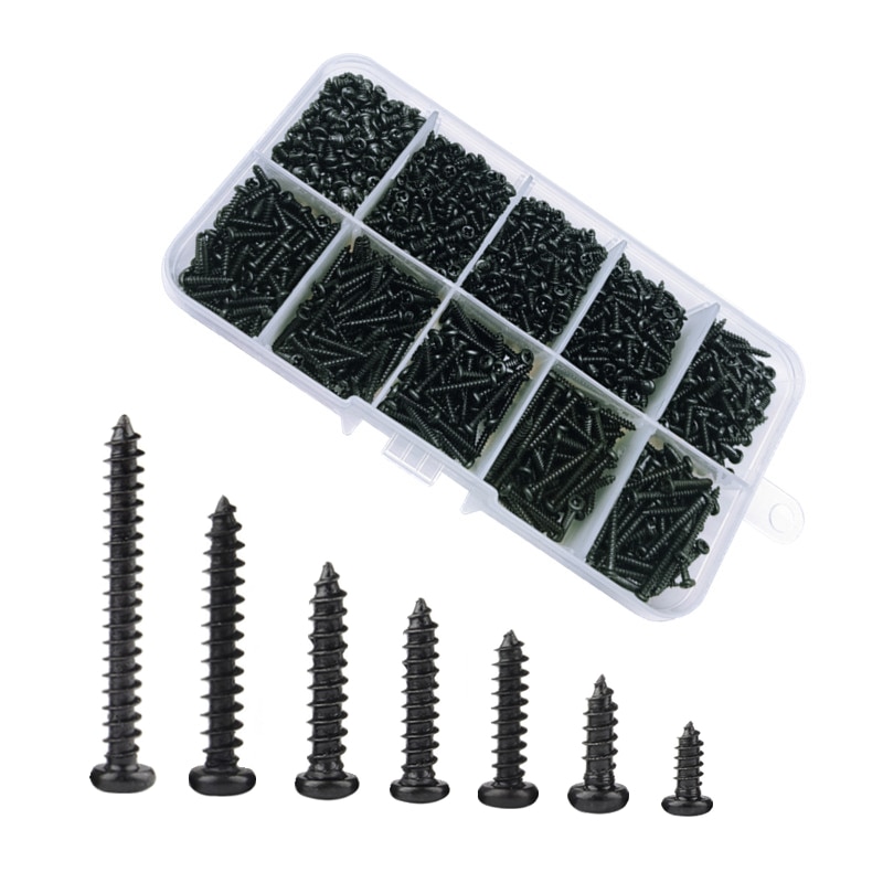 M1 M1.2 M1.4 M1.6 M1.8 M2 M3 M4 Cross Head STapping Screw Assortment Kit Wood Thread Nail Screw Sets Round Head Small Screws. 