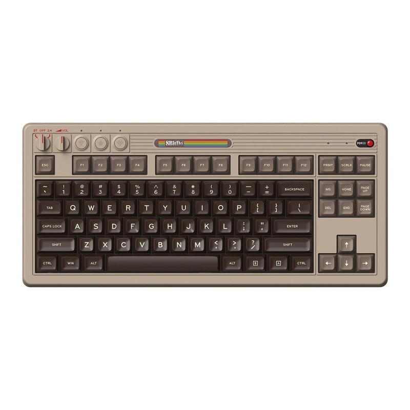 8BitDo Retro Mechanical Keyboard C64 Edition Bluetooth/2.4G/USB-C Hot Swappable Gaming Keyboard with 87 Keys for Windows Android. 