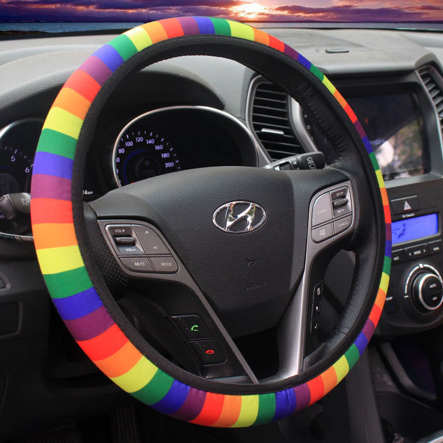 New car steering wheel cover rainbow no inner ring elastic band elastic washed cloth handle cross-border e-commerce Amazon