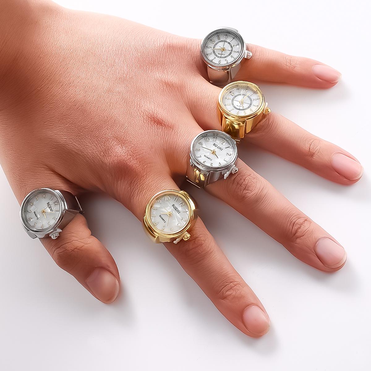 Digital Quartz Finger Watch Ring/Punk Style Alloy Pointer Elastic Rings