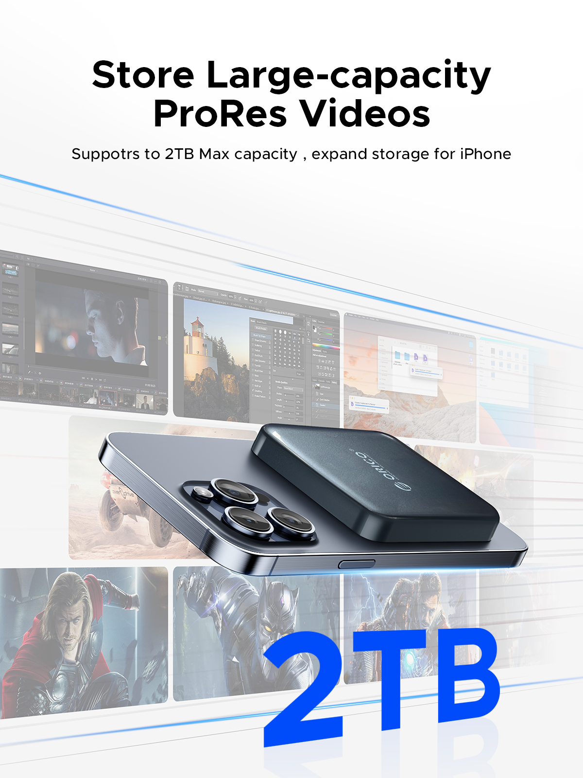 ORICO Magnetic Portable SSD USB3.2 20Gbps Supports 4K ProRes Video Recording for iPhone 15 Pro Series External Solid State Drive. 