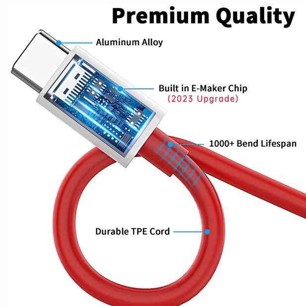 6.5A 65W fast charging cable USB PD USB C for Oneplus 8T Oneplus 9 8r 8 7 Warp Charge for Type-C interface phone charging cable. 