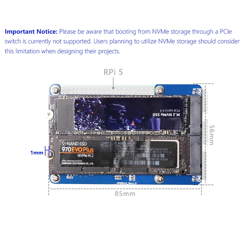 MPS2280D+Case+Pi5 Cooling Fan Support 2280/2242/2230 SSD Computer Accessories for 5 PCIE to M.2 Dual NVME SSD HAT. 