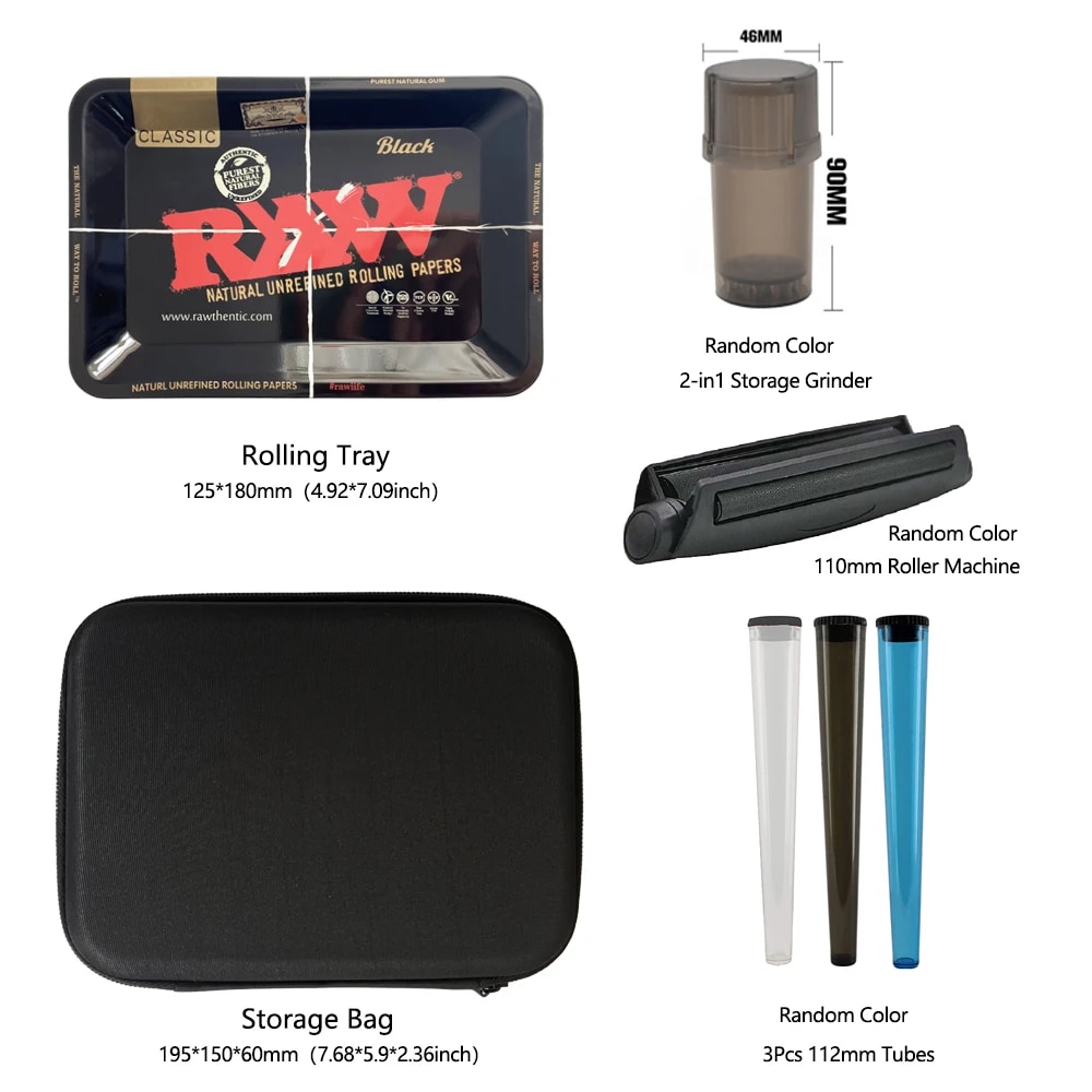 7Pcs Tobacco Kit Metal Rolling Trays Set Storage Spices Crusher Airtight Container Herb Grinder Travel Case rolling machine