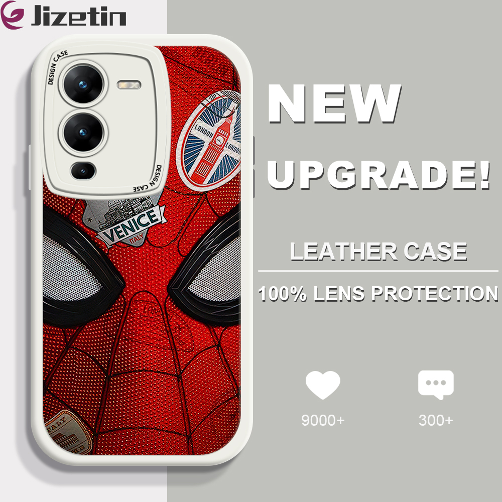 Jizetin for Vivo V25 Pro 5G Back Cover Spider Man Lambskin Texture PU Leather Back For Girls Boys Soft Phone Case