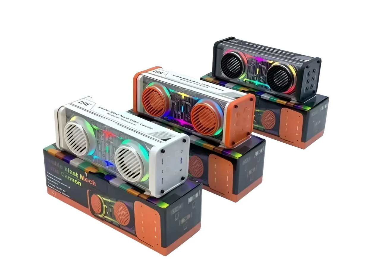 K99 Mecha Mini Bluetooth Speaker Transparent Mechanical Design, 10W Bass Subwoofer, Portable Wireless. 