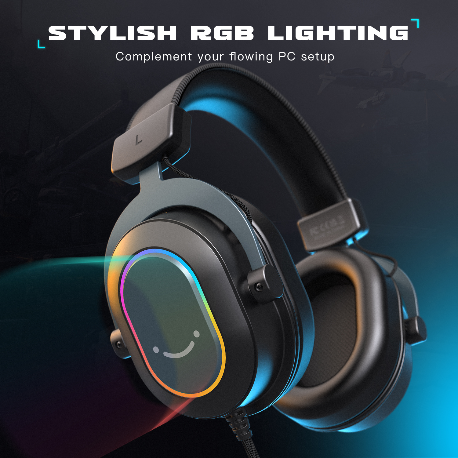 FIFINE USB Gaming Headset with 7.1 Surround Sound/Line Control/3EQ Mode,RGB Over-ear Headphone with Mic for PC,PS5 Ampligame-H6. 