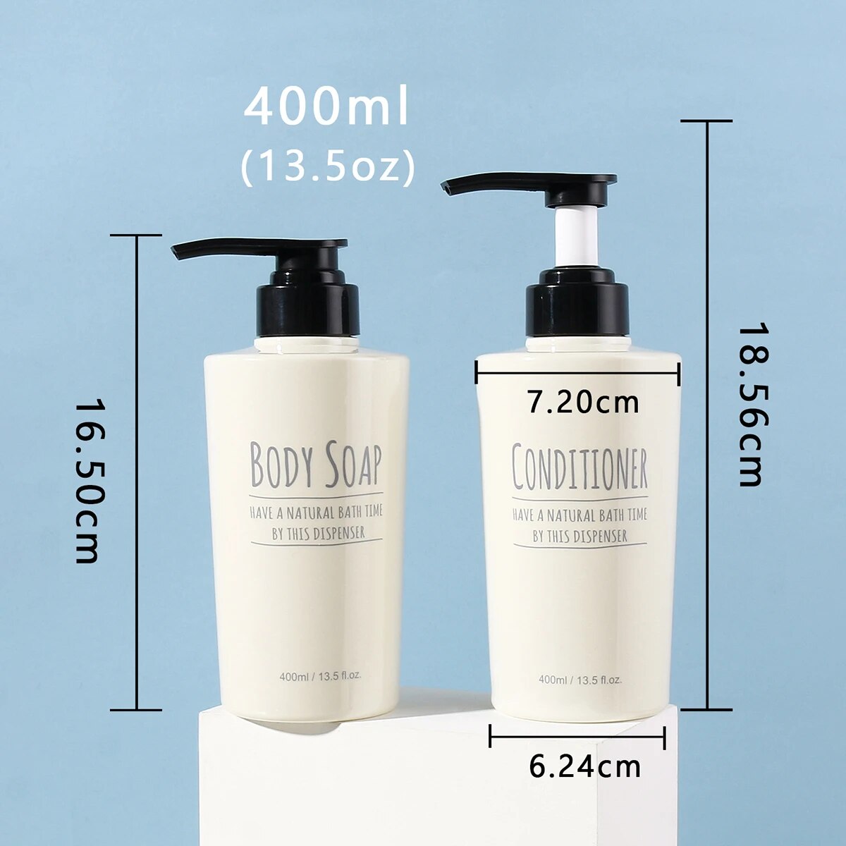 400ml Empty Beige Modern Design Refillable Shampoo and Conditioner Dispenser Pump Bottle with Pump Set 3pcs. 
