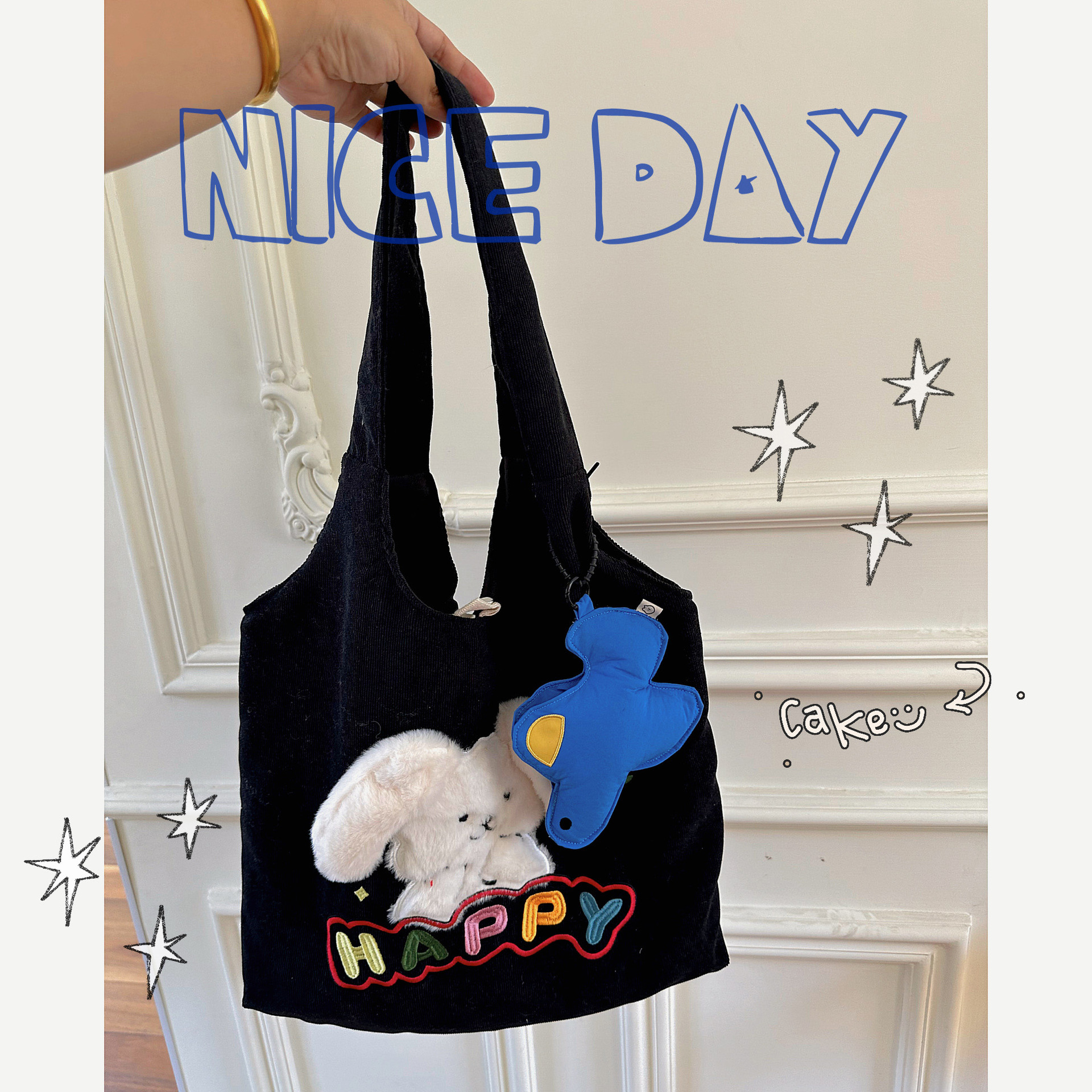 Idle Style Japanese Style Big Ears Canvas Bag Female Versatile Large Capacity Shopping Bag College Students Class Canvas Bag. 