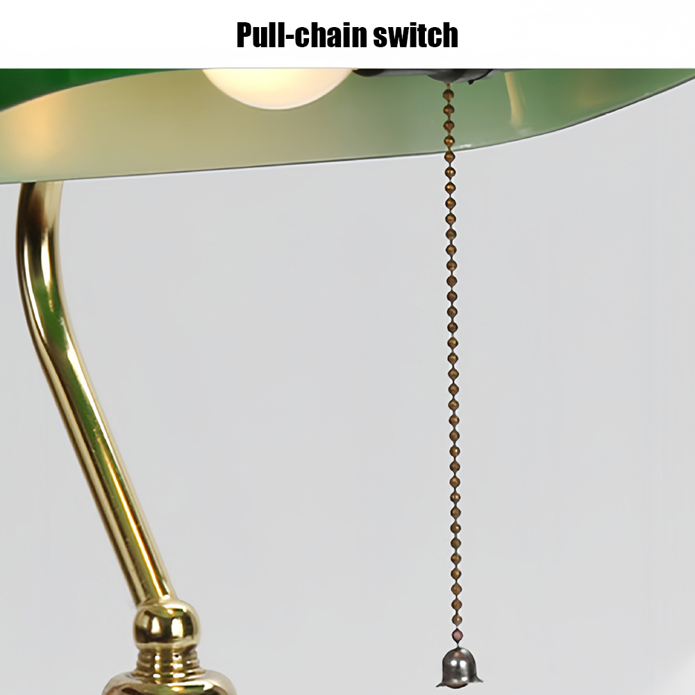 GC Vintage Desk Lamp Green Glass Antique Table Lights With Brass Base Wireless Rechargeable Pull Chain Traditional Library Lamp. 