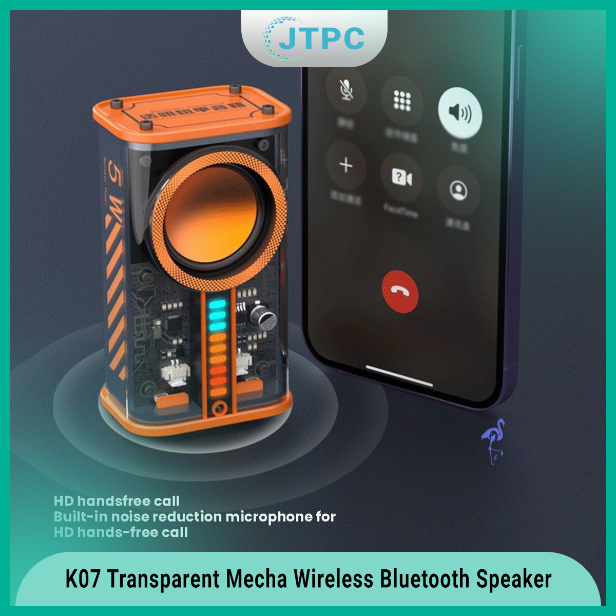 K07 Transparent Mecha Wireless Smart Bluetooth Speaker Sound Light Rhythm Subwoofer TWS Stereo Cyberpunk Music Center Hands-Free Call. 