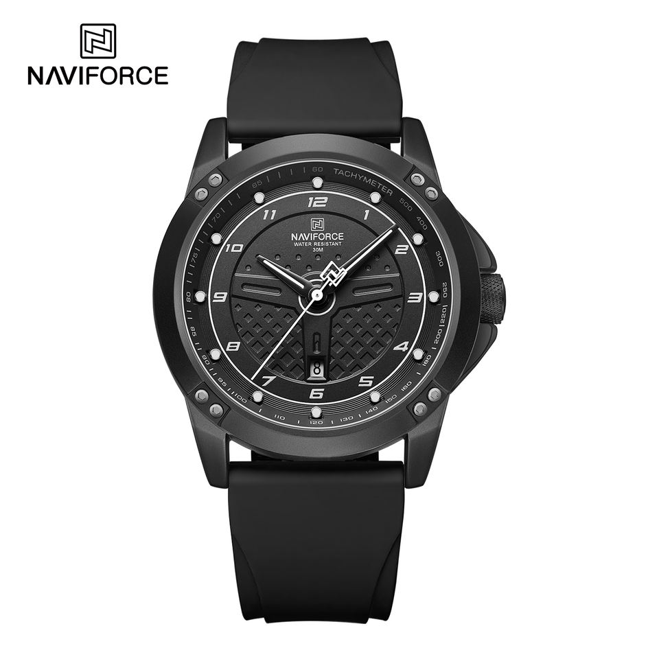 NAVIFORCE 8031 BLACK Sport Quartz watch for men Silicone strap with
