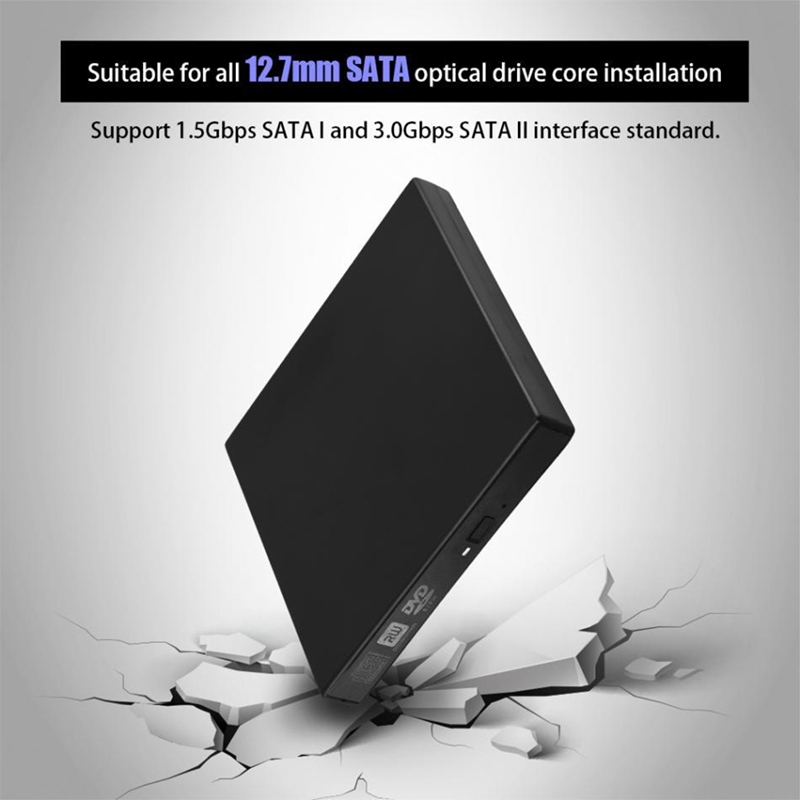 12.7mm External DVD Enclosure USB 2.0 External DVD/CD-ROM Case for Laptop Desktop PC Optical Disk Drive SATA to SATA. 