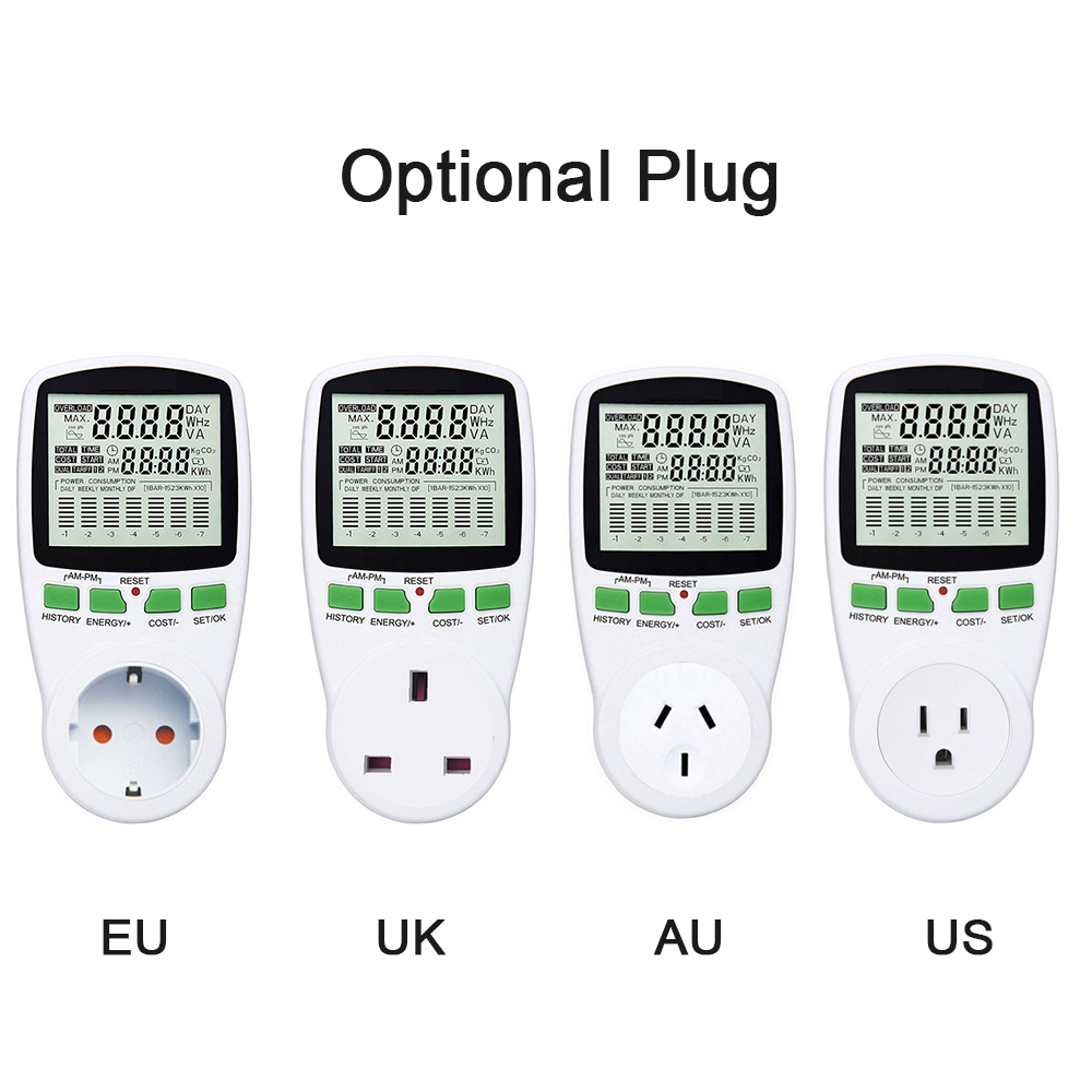 Digital LCD Energy Meter Wattmeter Monitoring Device Wattage Electricity Kwh Power Measuring Outlet Analyzer. 