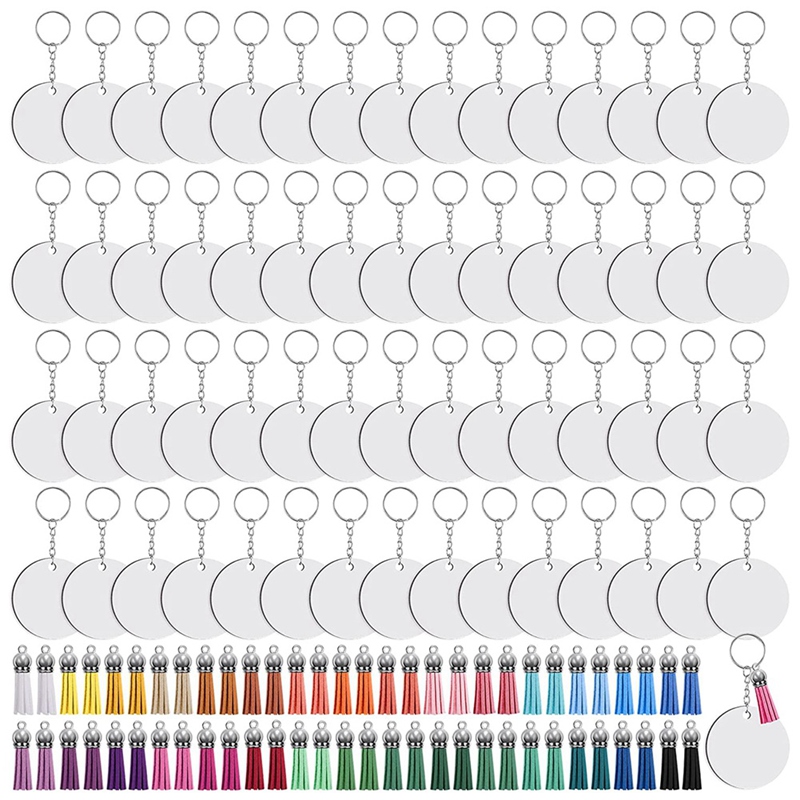 ZOROOM 240 Pieces Sublimation Blanks Keychain Set Round Key Rings Sublimation Ornament Blanks Heat Transfer Keychain Tassels. 