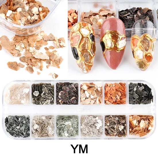 3D Abalone Shell Nail Art Decorations Glitter Irregular Marble Mica Slice Gradient Pearl Jewelry Manicure Paillette Flakes TRYM