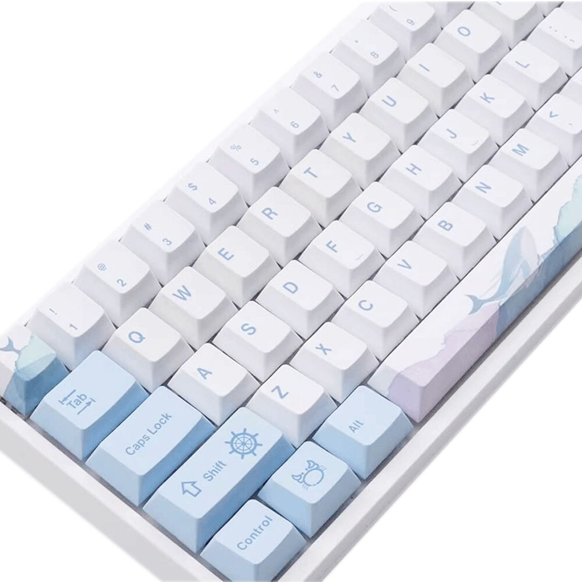 HXSJ 129 Keys Ocean Whale Theme Cherry Profile PBT Keycaps For Mechanical keyboard DYE-Sublimation Blue White Gaming keycap custom. 