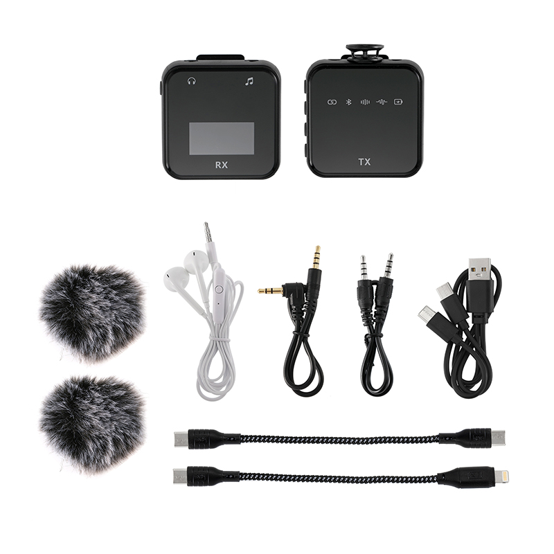Kablosuz yaka mikrofonu sistemi Bluetooth ses Video ses kayıt Mic iPhone Android cep telefonu röportaj kamera. 
