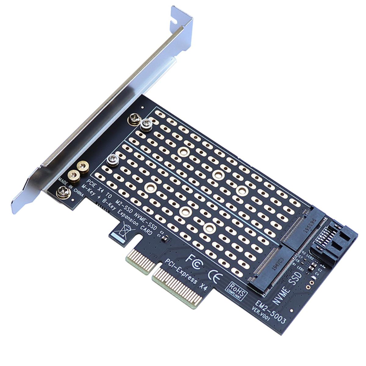 Add On Cards PCIE to M2/M.2 Adapter SATA M.2 SSD PCIE Adapter NVME/M2 PCI E Adapter SSD M2 to SATA PCI-E Card M Key +B Key with wear-resisting property. 