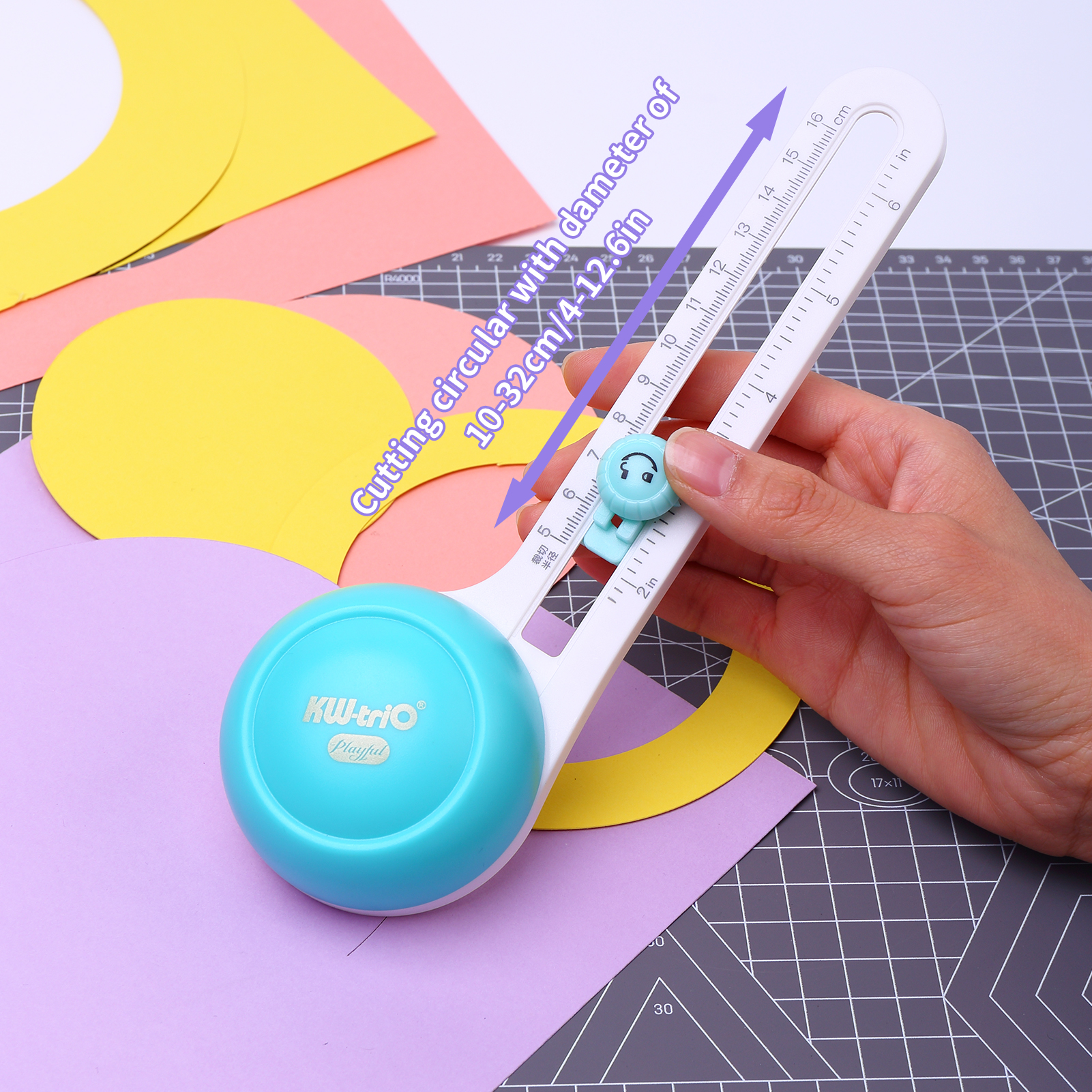 KW-triO Circular Paper Cutter Rotary Circle Cutter Manual Round Cutting Tool Paper Trimmer Scrapbooking Tool with Replacement Cutter Head for DIY Paper Cards Craft Supplies Sewing Tool. 