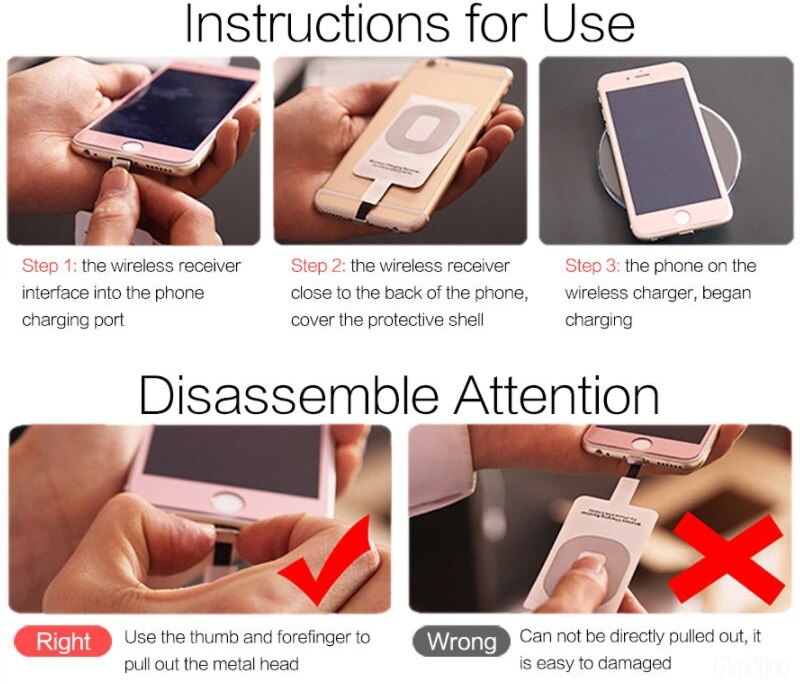 Protefeuille Universal Qi Wireless Charger Receiver For iPhone 5S SE 6 7 Plus Android Charging Adapter Pad Inductive Accessories BQ. 