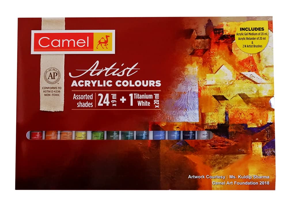 Camel Artist Acrylic Colours 24 Shade X 9ml X 20ml. 