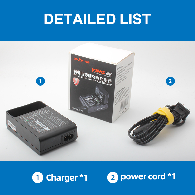 Godox VC-18 Charger AC Charger for Godox VB18 Li-ion Battery Ving V850 V850 II V860II-S V860C V860II Speedlite Flash. 