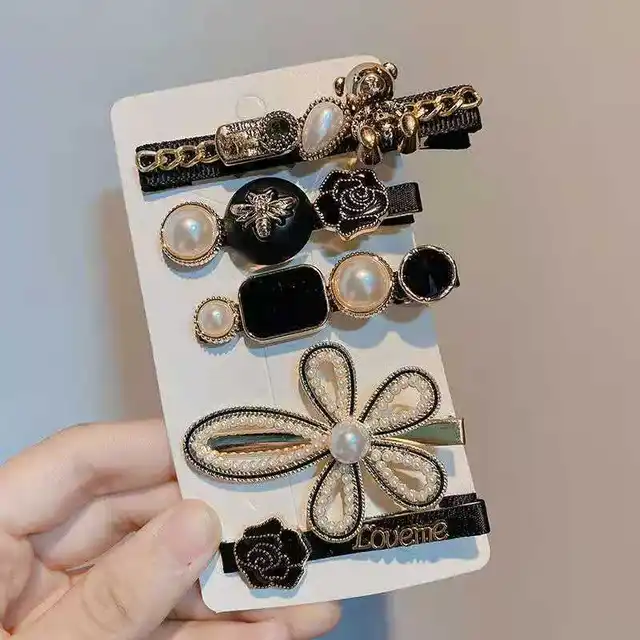Fashion Trendy Women Pearl Hair Clip Headdress Set For Girls Hair Band-5Pcs/Set