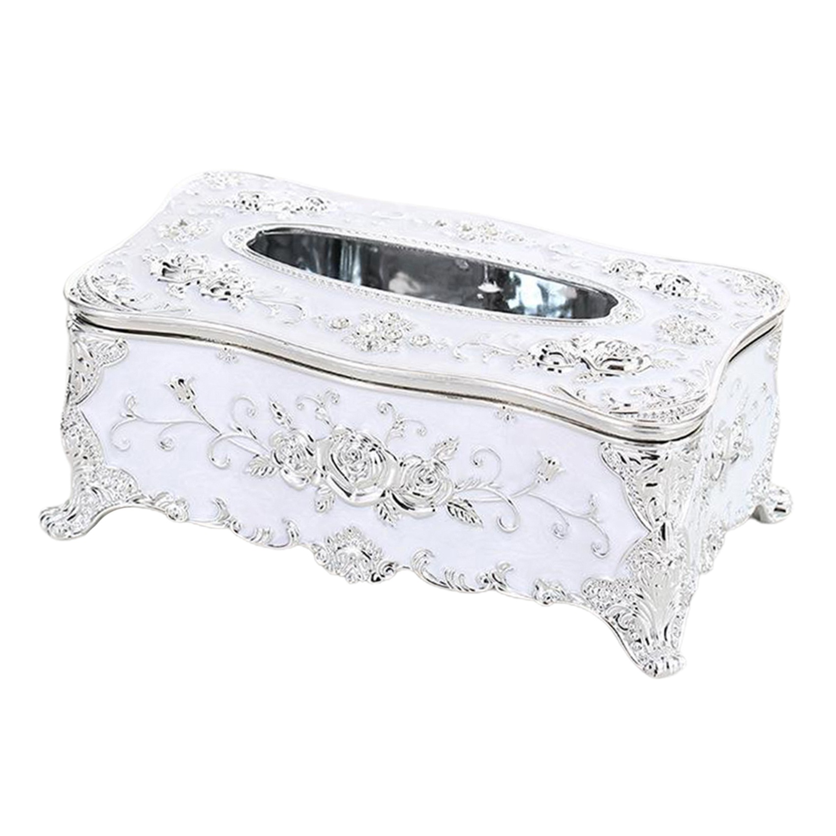 Retro Storage Tissue Box Paper Napkin Holder Dispenser Organizer Rose Tissue Box for Living Rooms Restaurants Silver