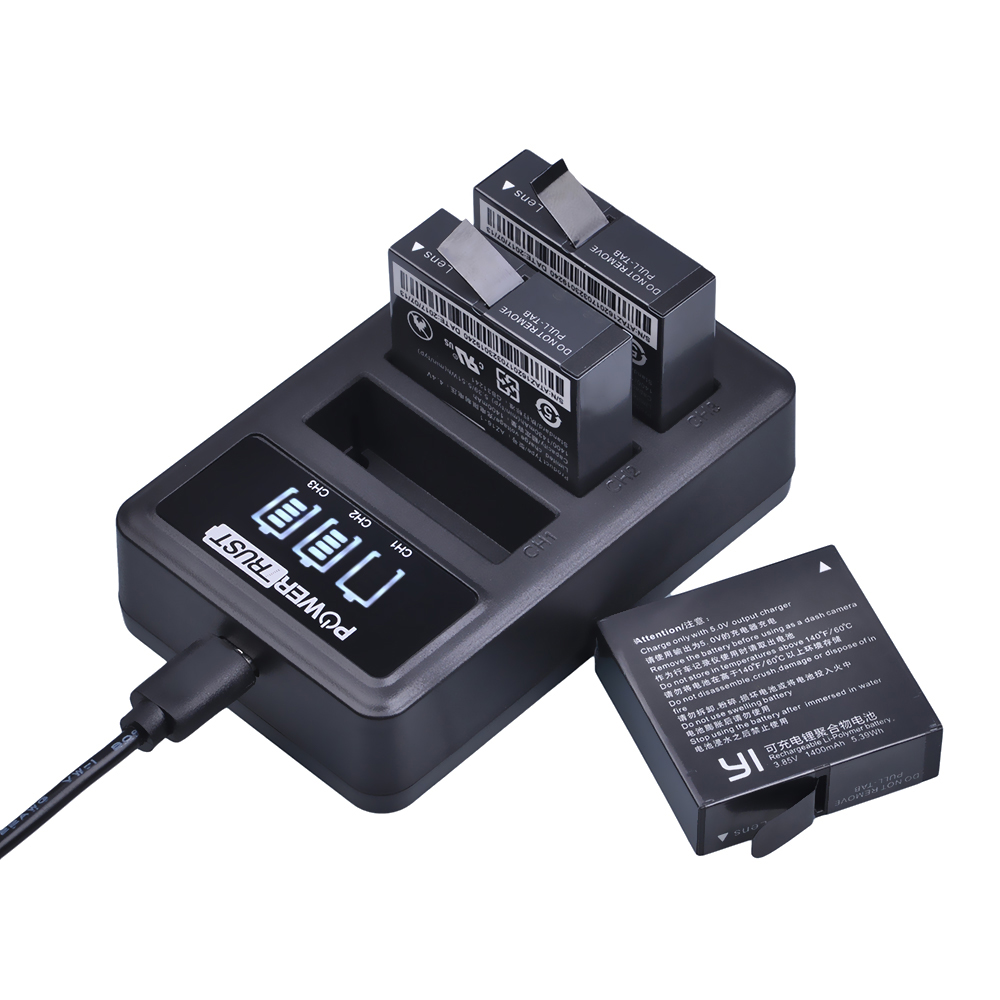 AZ16-1 Battery 1400mAh 3.85V AZ16-2 + LED USB 3slots Charger for Xiaomi Yi 2 4K Battery Original Xiao Mi Yi Lite Action Camera. 