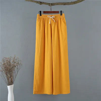 Cotton Wide Leg Pants Women's Summer Linen Casual Pants High Waist