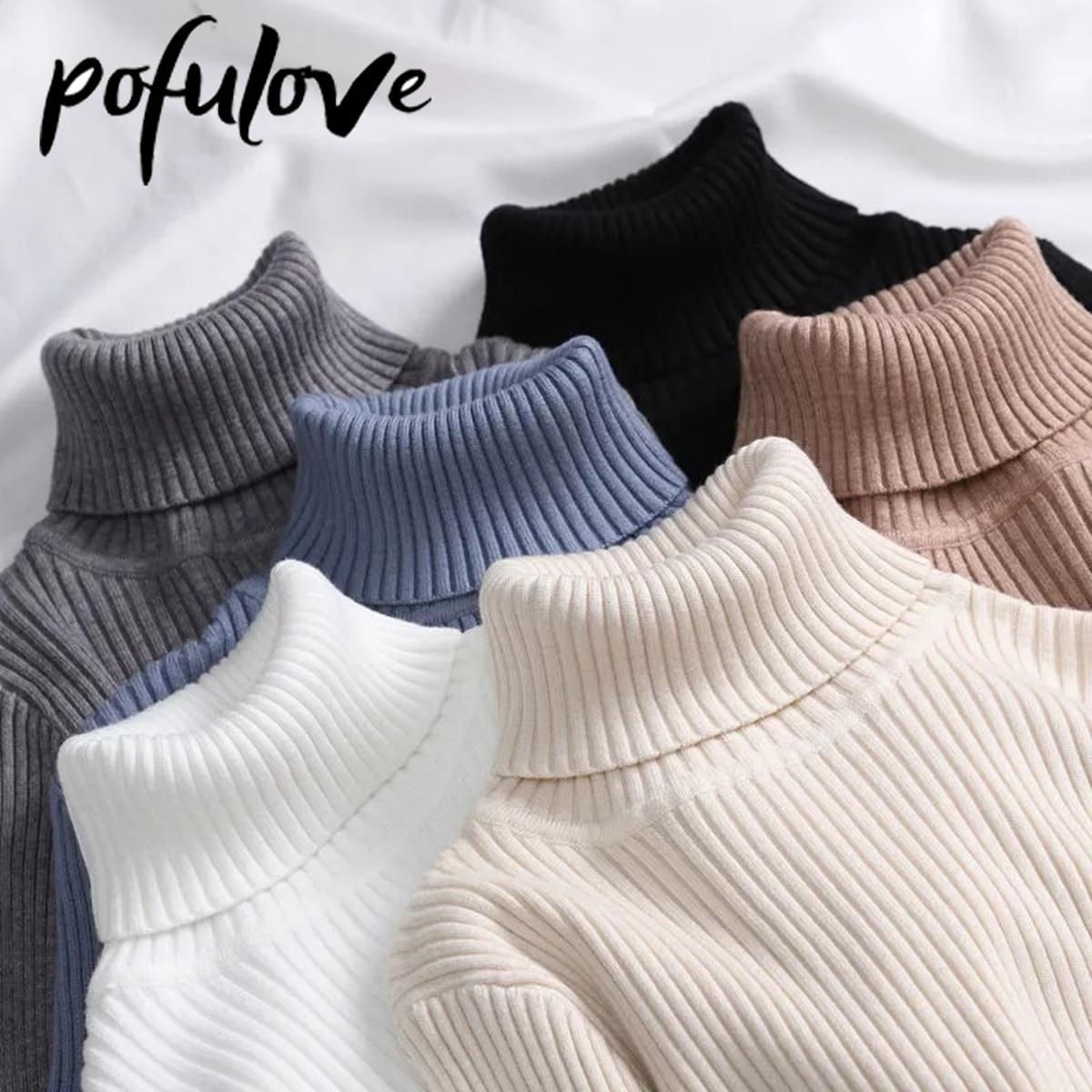 Turtleneck Sweater Women's Slim Pullover Top Black Knit Sweater Basic Knitwear Solid Color Jumper Sweater Autumn and Winter
