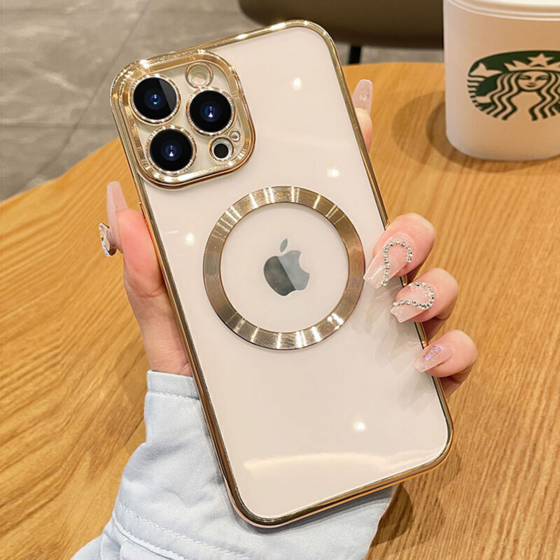 For iPhone 13 Pro Max Shockproof Magnetic Plating Clear Soft Case Cover. 