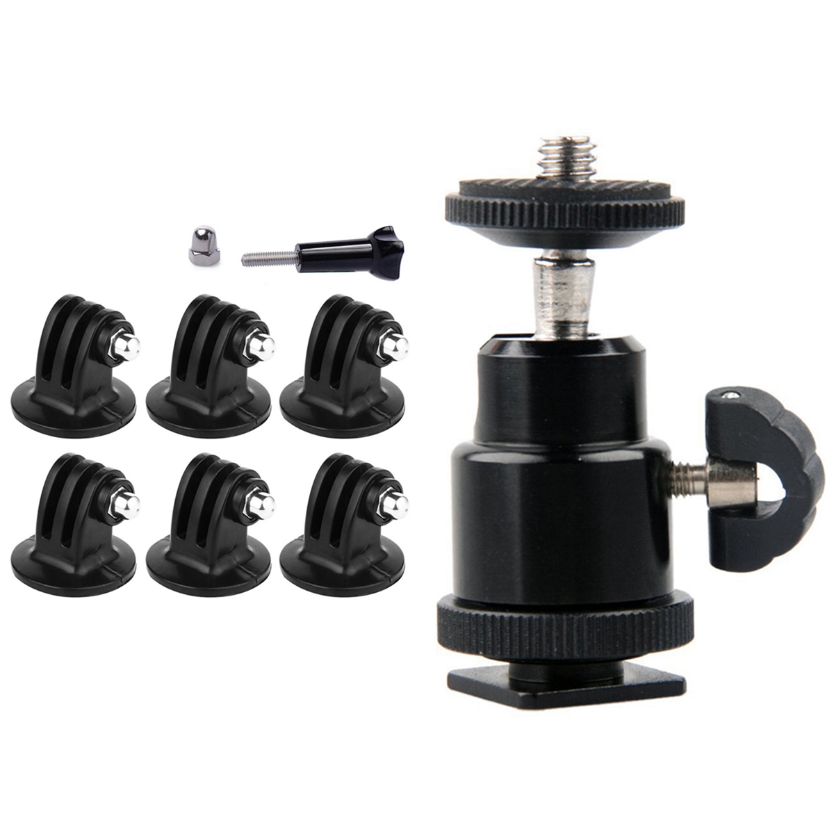 1x Mini Ball Head 1/4 inch Mount with Flash Shoe for DSLR SLR & 7x Tripod Mount Adapter for Hero 6, 5, 4