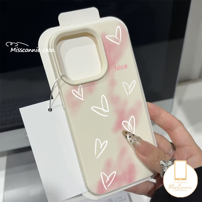 Gradient Pink Cute Nice White Love Heart Case Compatible for IPhone 16 11 XR 14 15 12 13 Pro Max X 15 14 16 Plus XS Max Candy Color Luxury Cover