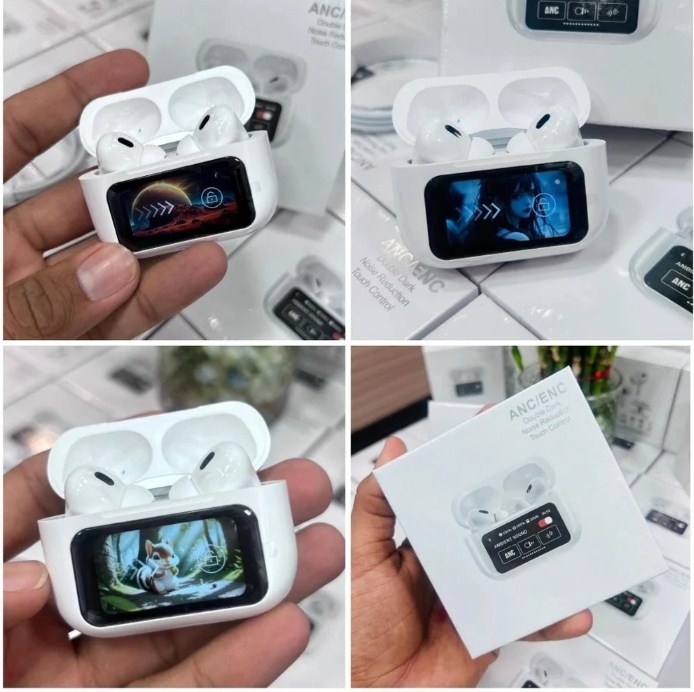 Airpods Pro With Screen Display ANC / ENC Dobble Dark Touch Control Noise Reduction Bluetooth Headphone Airpods Pro 2 Display. 