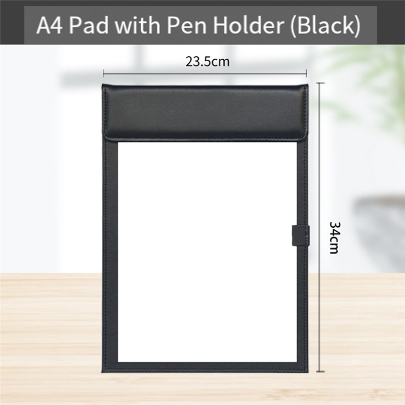 Desktop File PU Leather Folder A4 Meeting Clipboard Office Meeting Board Clip Black Data Binder with Pen Cover 2PCS About 34 X 23.5cm. 