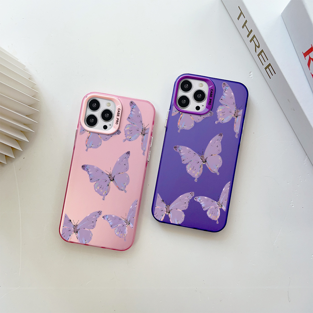 Hontinga for Redmi A2+ A2 Plus A1+ A1 Plus Back Cover Colorful Sliver Double Sided Soft Edge Hard Back Purple Butterfly Phone Case for Girl. 