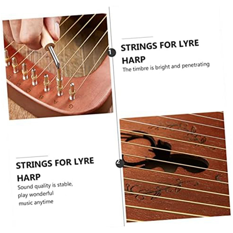 A Sets of 16 Lyre Harp Strings Replacement Accessories Metal String for Lyre Harp. 