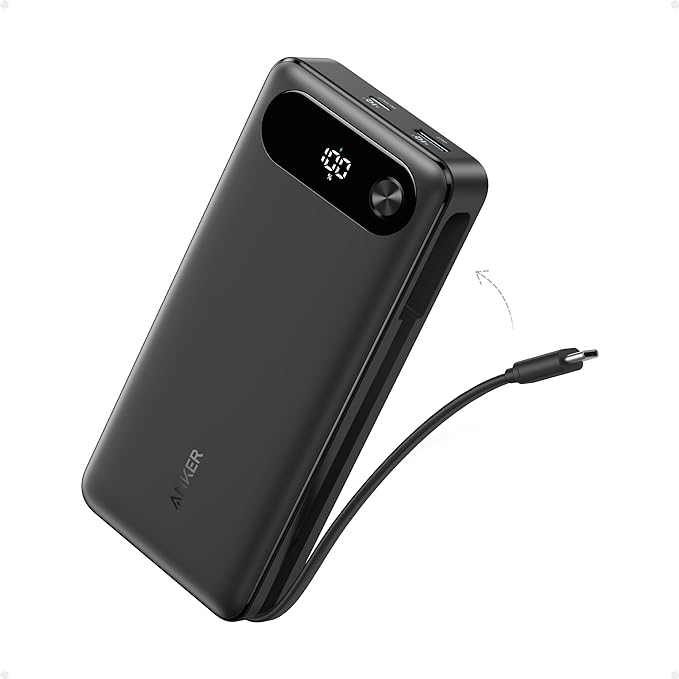 Anker a1383 পাওয়ার ব্যাংক, বিল্ট-ইন 20,000 কেবল সহ USB-C mah পোর্টেবল চার্জার, ল্যাপটপের জন্য 87w ম্যাক্স ফাস্ট চার্জিং ব্যাটারি প্যাক, 2 USB-C কেবল