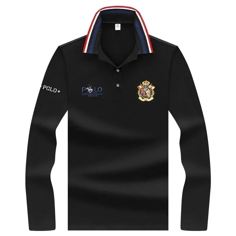 Hight Quality Horse Badge Embroidery Men's Polo Shirt Winter Long Sleeve Business Casual Man Polo Shirts From Luxury Brands